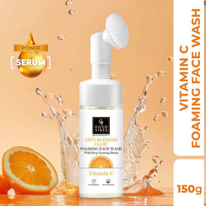good vibes Vitamin C Anti- blemish Glow Foaming Face Wash With Deep Cleansing Brush and Power of Serum