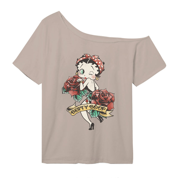 Goodie Two Sleeves Betty Boop Betty Rose Off The Shoulder Juniors Tee