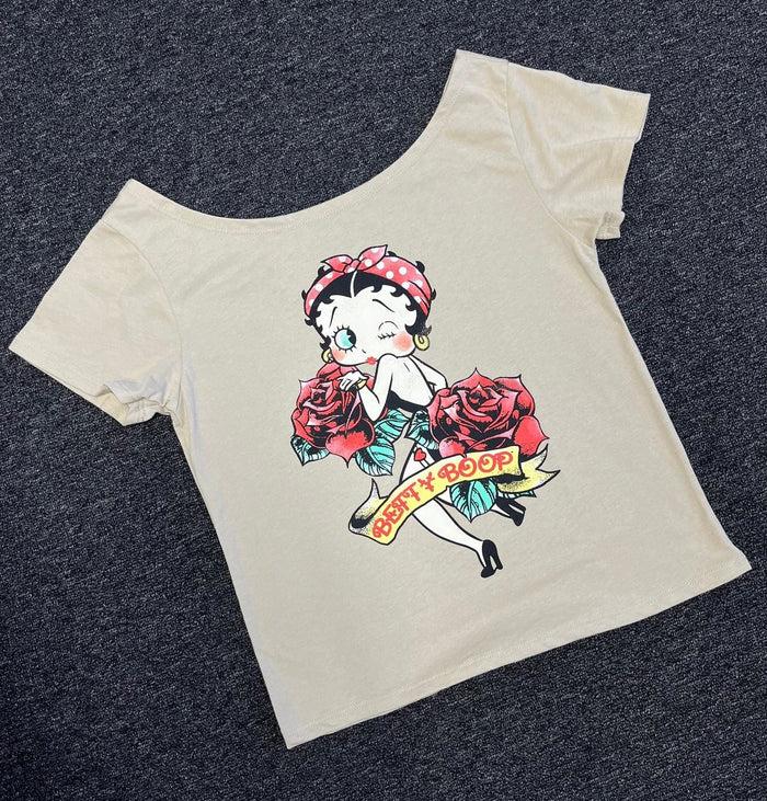 goodie two sleeves Betty Boop Betty Rose Off the Shoulder Juniors Tee