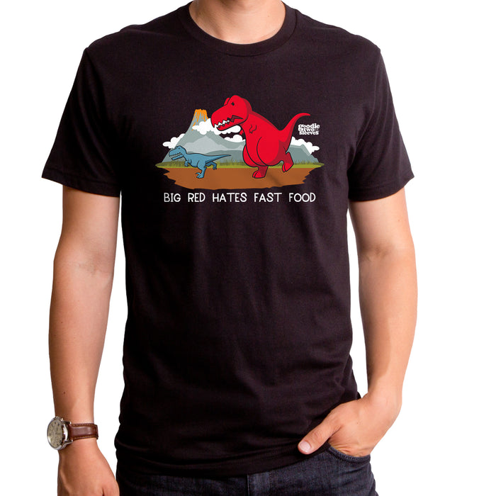goodie two sleeves Big Red Hates Fast Food Adult T-Shirt