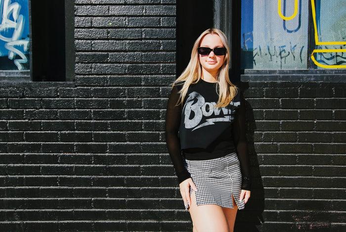 Goodie Two Sleeves David Bowie Distressed Logo Women's Crop Top