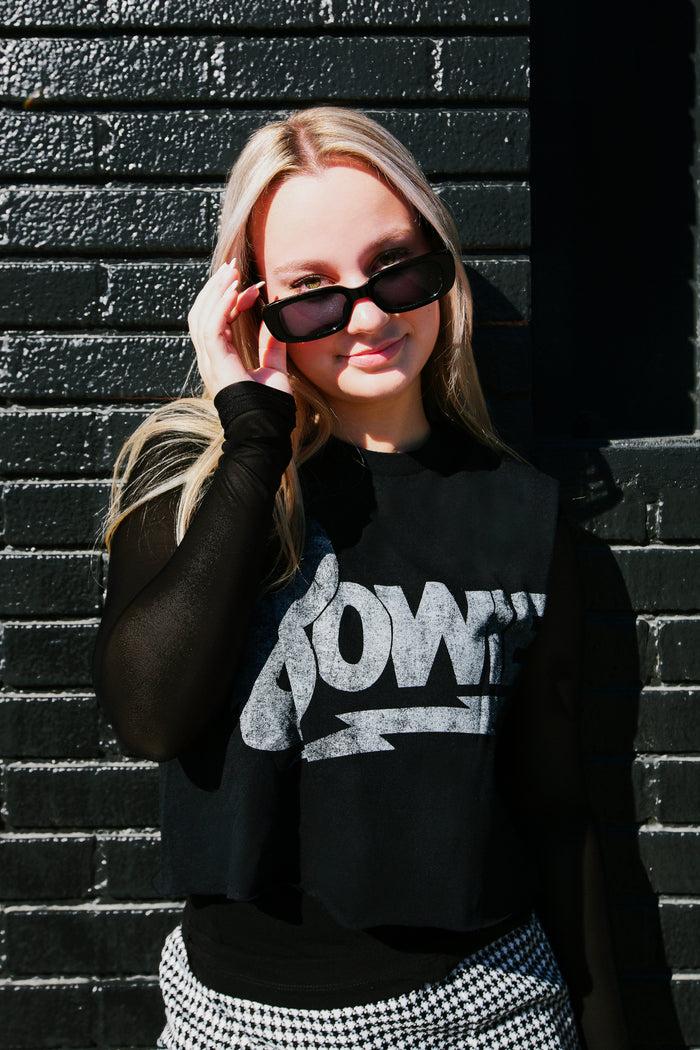 Goodie Two Sleeves David Bowie Distressed Logo Women's Crop Top