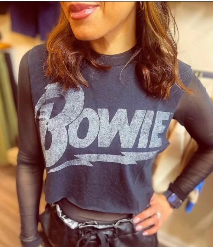 goodie two sleeves David Bowie Distressed Logo Women's Crop Top