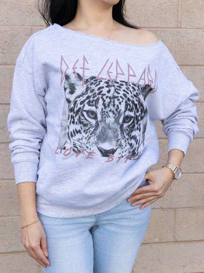 goodie two sleeves Def Leppard Love Bites Off The Shoulder Sweatshirt