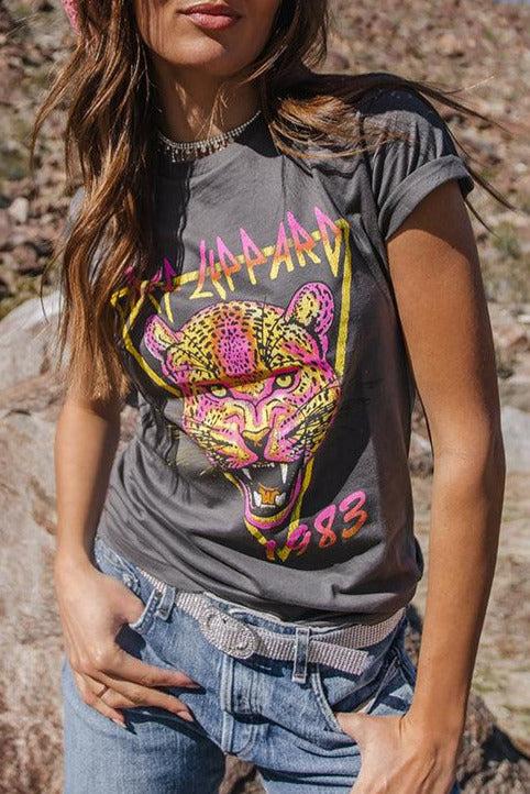 Goodie Two Sleeves Def Leppard Neon Cat Rolled Sleeve Boyfriend Tee