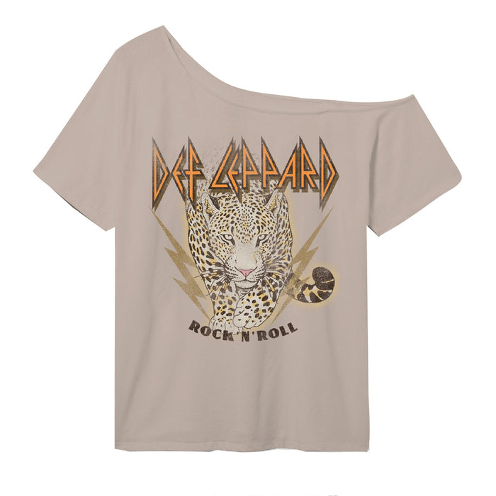 Goodie Two Sleeves Def Leppard R N R Lepoard Off The Shoulder Juniors Tee