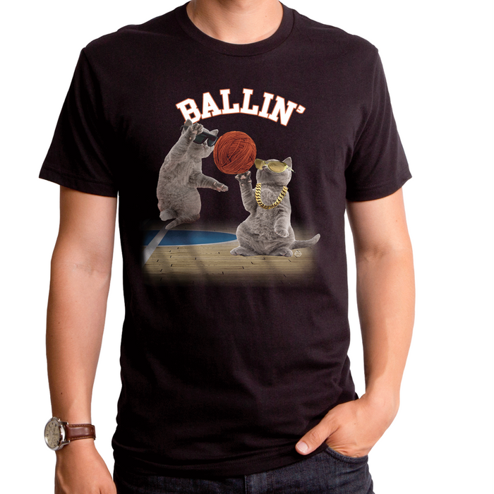 goodie two sleeves Ballin' Cats Adult T-Shirt