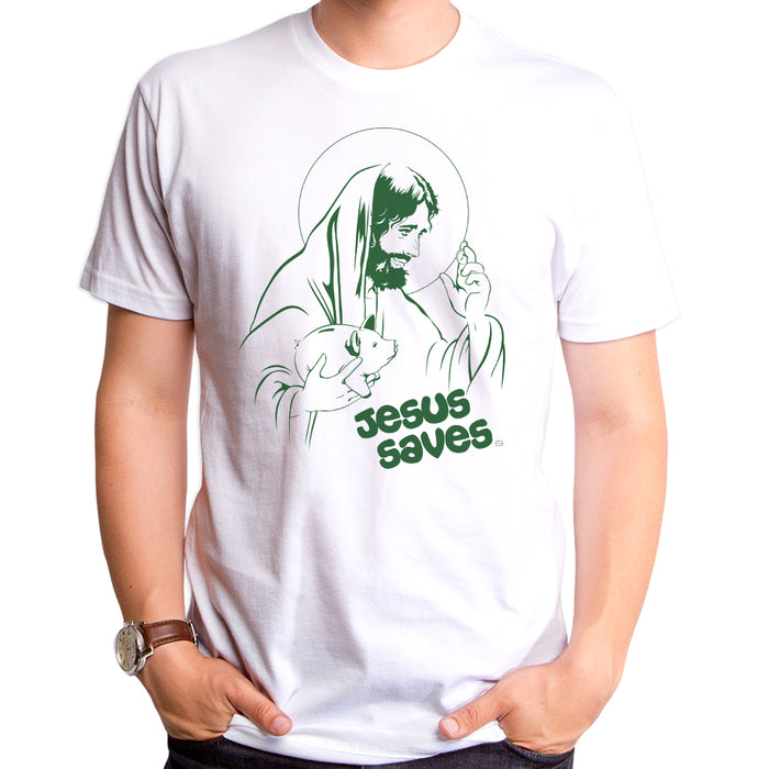 goodie two sleeves Jesus Saves Piggy Bank Adult T-Shirt