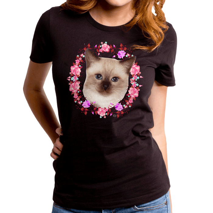 goodie two sleeves Kitty Floral Wreath Women's T-Shirt