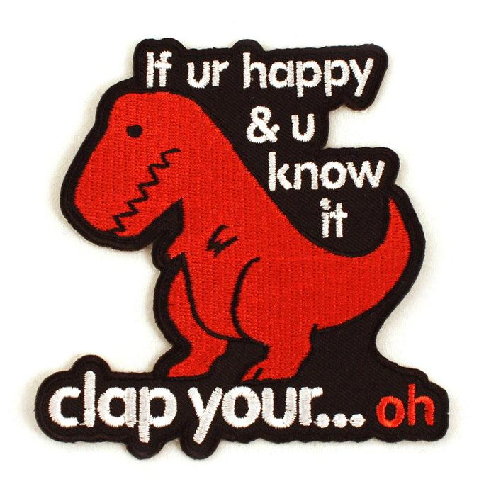 goodie two sleeves Sad T-Rex Clap Your Oh Dino Iron-On Patch