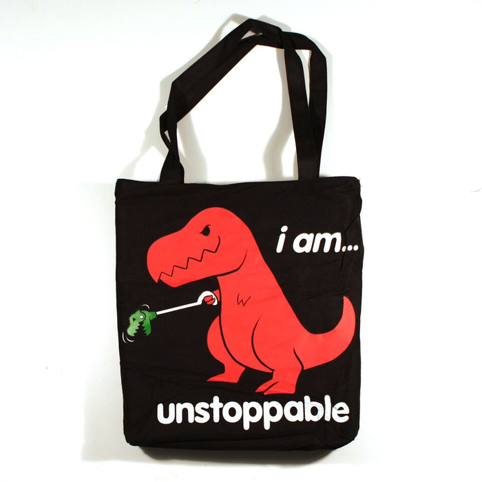 goodie two sleeves Sad T-Rex Dino/Unstoppable Dino Reversible Tote Bag