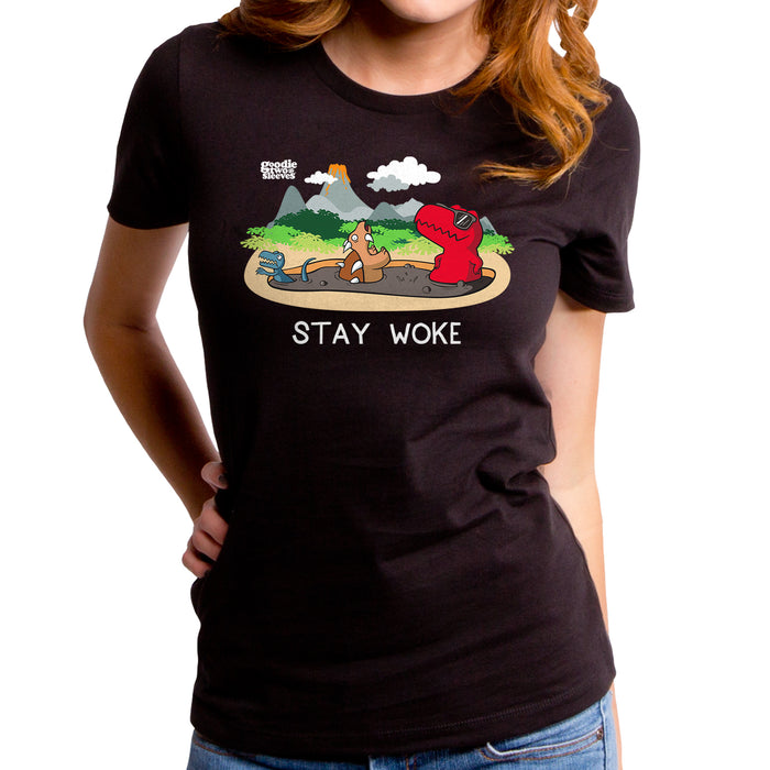 goodie two sleeves Stay Woke Dinosaur Women's T-Shirt