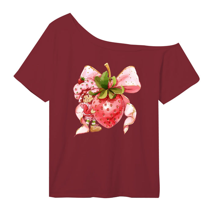 Goodie Two Sleeves Strawberry Shortcake Bow Berry Off The Shoulder Juniors Tee