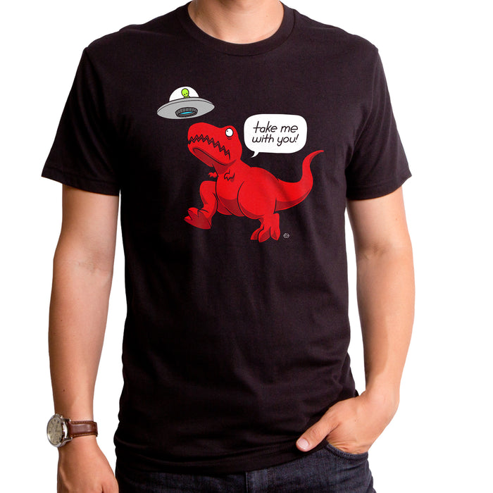 goodie two sleeves Take Me With You Alien T-Rex Adult T-Shirt
