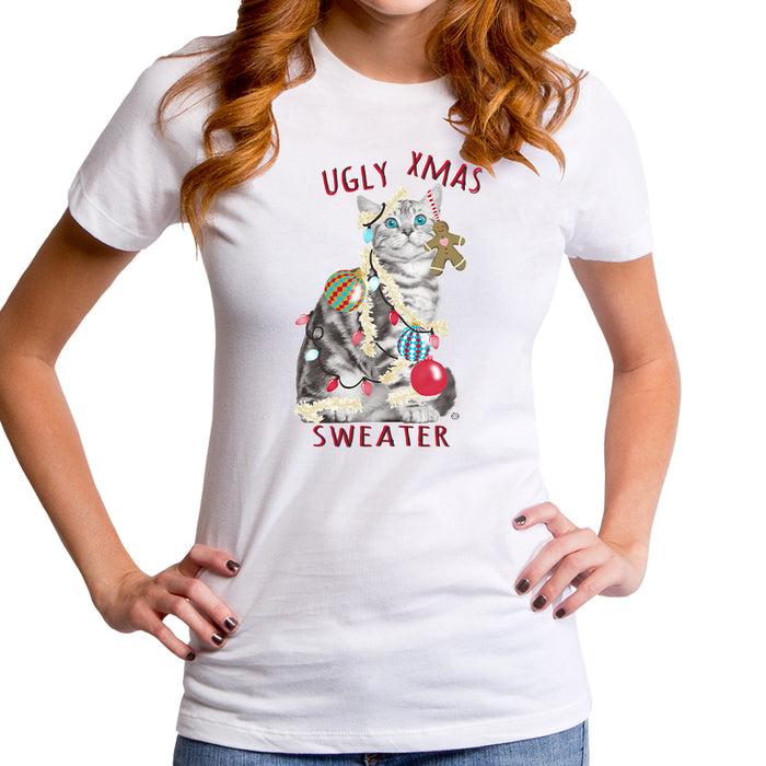 goodie two sleeves Ugly Christmas Cat Sweater Women's T-Shirt