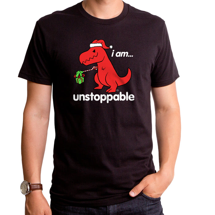 goodie two sleeves Unstoppable Dino Santa Adult T-Shirt