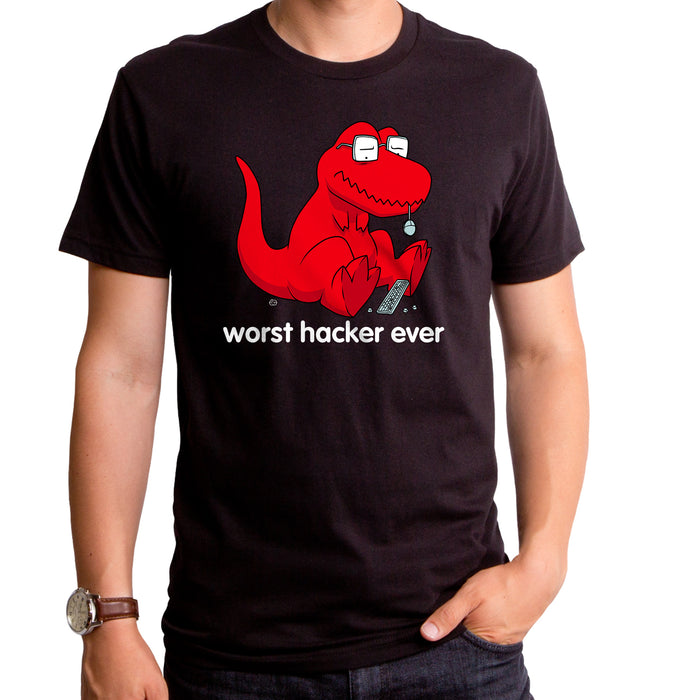 goodie two sleeves Worst Hacker Ever Dino Adult T-Shirt