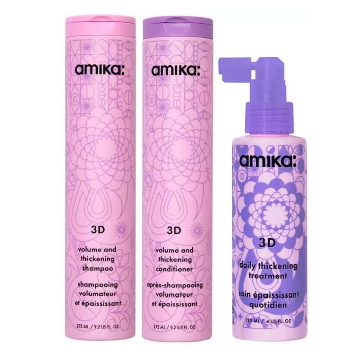 gorgeous amika 3D Shampoo 275ml 3D Conditioner 275ml & 3D Daily Thickening Spray 120ml Pack