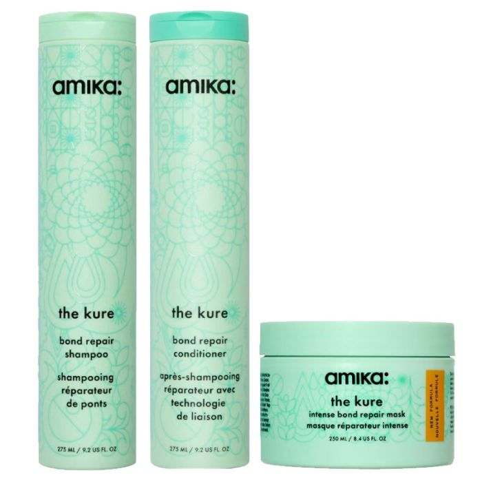 gorgeous amika The Kure Bond Repair Shampoo 275ml & Bond Repair Conditioner 275ml Pack & Bond Repair Mask 250ml