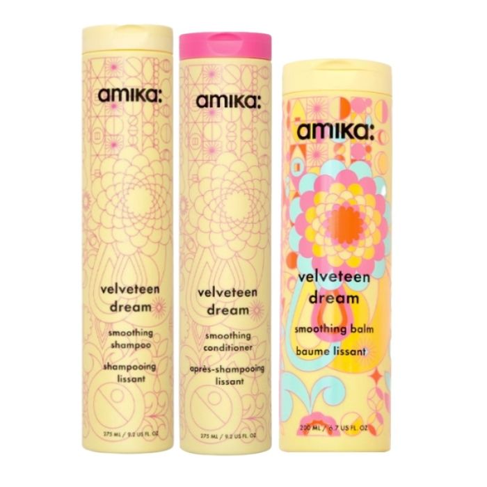 gorgeous amika Velveteen Dream Shampoo 275ml Dream Conditioner 275ml & Smoothing Balm 200ml Pack