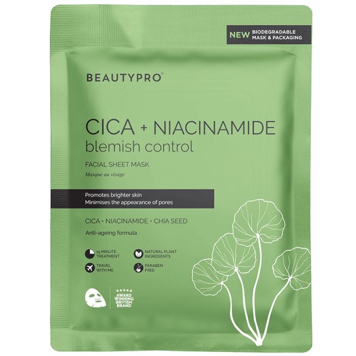gorgeous BEAUTYPRO CICA+NIACINAMIDE Blemish Control Face Sheet Mask 22ml