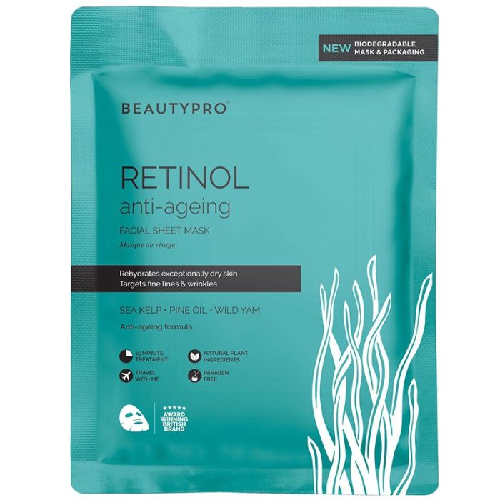 gorgeous BEAUTYPRO RETINOL Anti-Ageing Face Sheet Mask 22ml