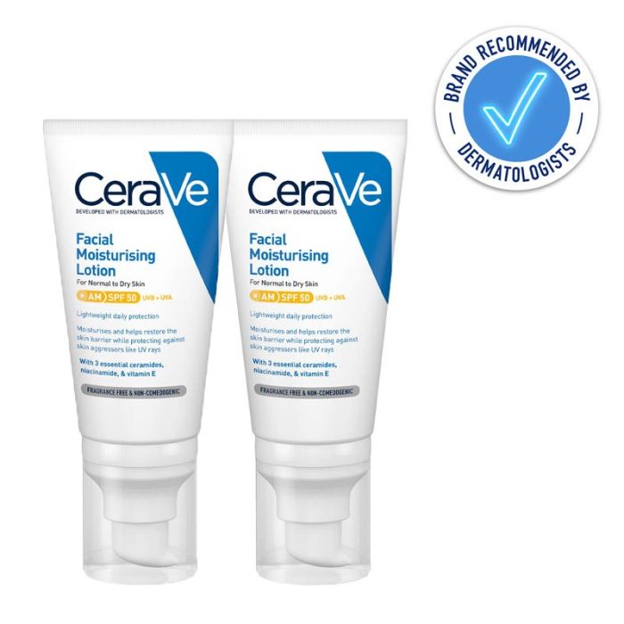 gorgeous CeraVe AM Facial Moisturising Lotion SPF50 with Ceramides & Vitamin E for Normal to Dry Skin 52ml DOUBLE