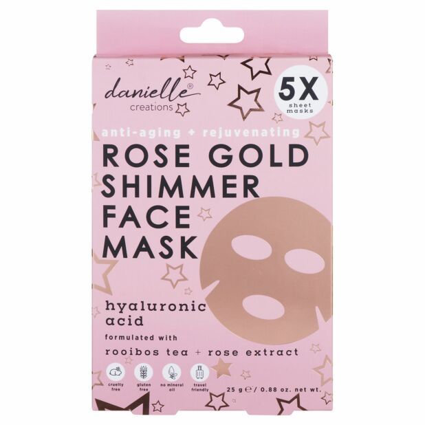 gorgeous Danielle - Rose Gold Shimmer Pack Of Five Sheet Face Masks