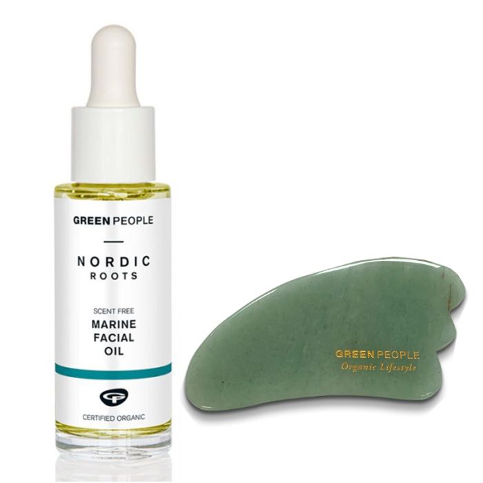 gorgeous Green People Nordic Roots Marine Facial Oil 30ml & Branded Gua Sha Duo