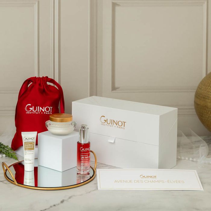 gorgeous Guinot Avenue Des Champs Elyees + Red Drawstring Bag - Worth £491.10