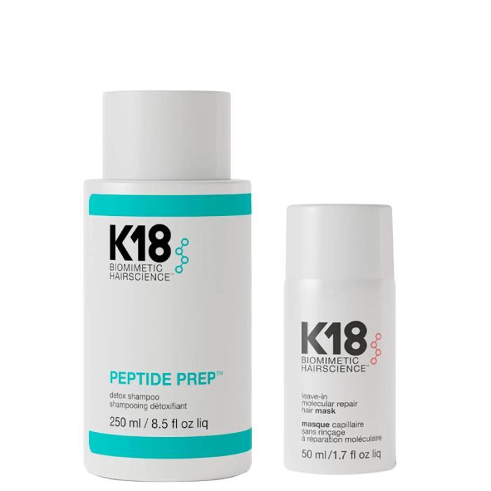 gorgeous K18 Peptide Prep Detox Shampoo 250ml and Leave-In Molecular Repair Hair Mask 50ml Duo