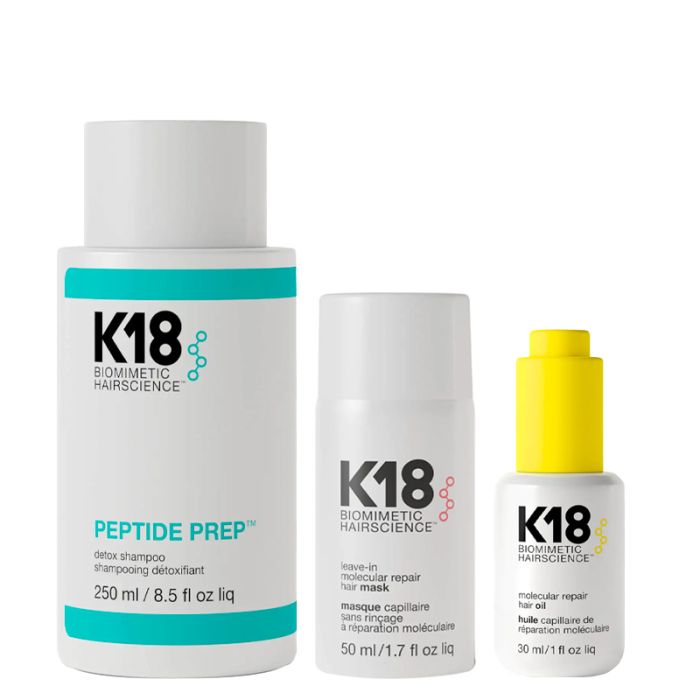 gorgeous K18 Peptide Prep Detox Shampoo 250ml Leave-In Molecular Repair Hair Mask 50ml and Molecular Repair Hair Oil 30ml Pack