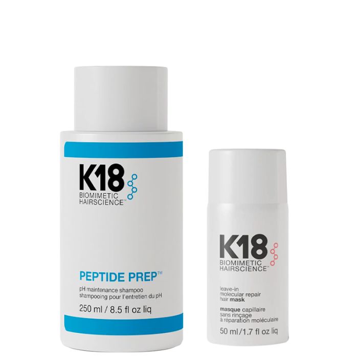 gorgeous K18 Peptide Prep PH Shampoo 250ml and Leave-In Molecular Repair Hair Mask 50ml Duo