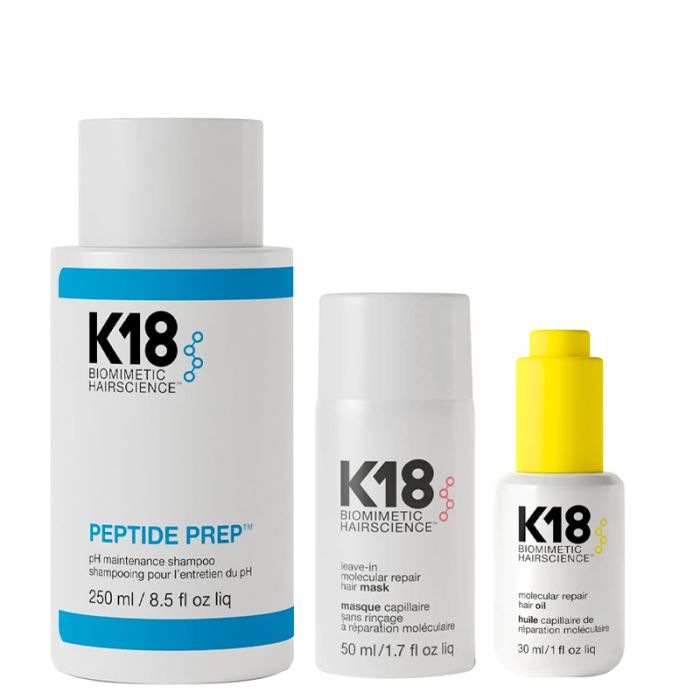 gorgeous K18 Peptide Prep PH Shampoo 250ml Leave-In Molecular Repair Hair Mask 50ml and Molecular Repair Hair Oil 30ml Pack