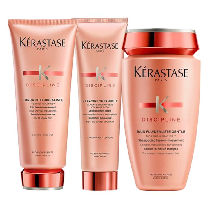 gorgeous Kerastase Discipline Bain Fluidealiste Smooth-in-Motion 250ml Fondant 200ml & Keratin Thermique 150ml Pack
