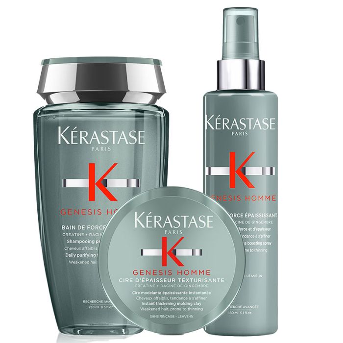 gorgeous Kérastase Gensis Homme Daily Purifying Shampoo 250ml Thickness Boosting Spray 150ml & Molding Clay 75ml