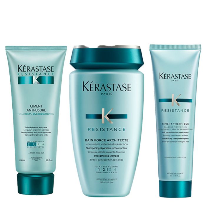 gorgeous Kerastase Resistance Bain Force Architecte 250ml Ciment Anti-Usure 200ml & Ciment Thermique 150ml Pack