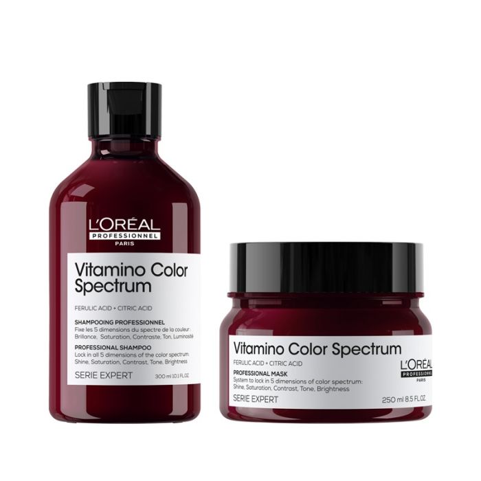 gorgeous L'Oréal Professionnel Vitamino Color Spectrum Shampoo 300ml and Rinse Off Hair Mask 250ml Duo