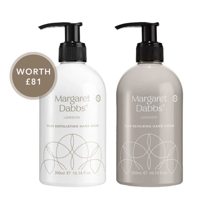 gorgeous Margaret Dabbs PURE Exfoliating Hand Wash & Repairing Hand Cream 300ml - Worth £81