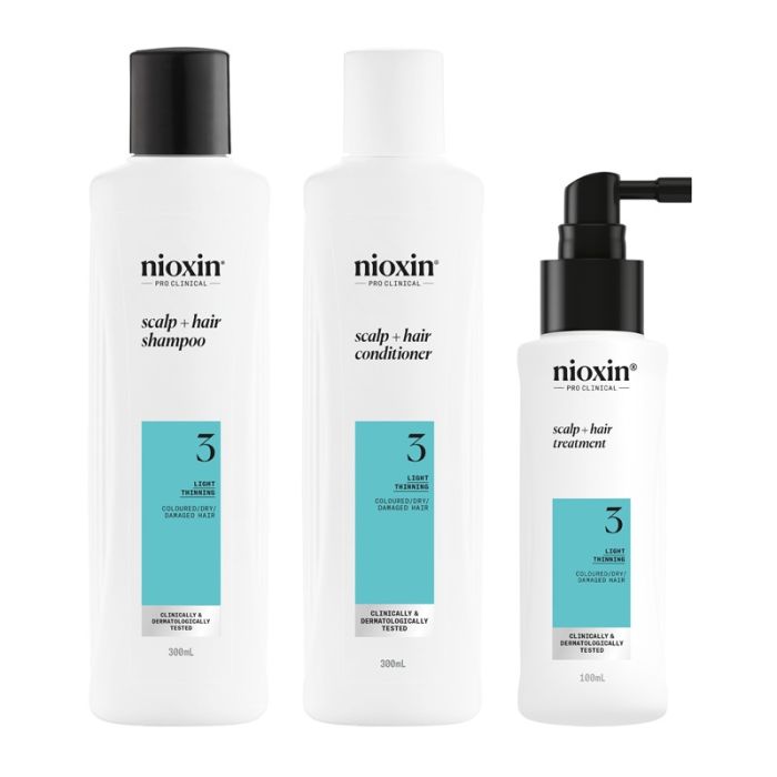 gorgeous Nioxin Scalp + Hair Thickening System 3 for Coloured Dry and Damaged Hair with Light Thinning Loyalty Kit