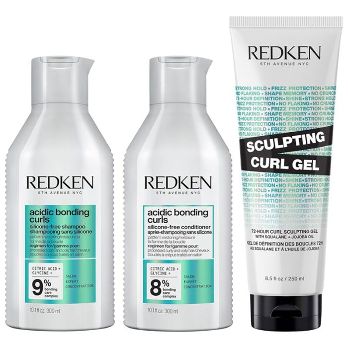 gorgeous Redken Acidic Bonding Curls Shampoo 300ml Conditioner 300ml & Sculpting Curl Gel 250ml Pack