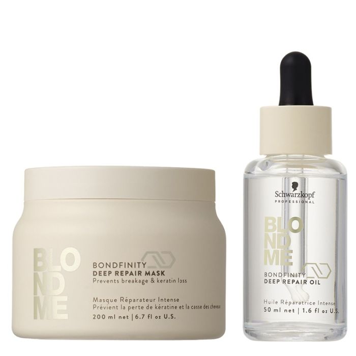 gorgeous Schwarzkopf BlondMe Bondfinity Deep Repair Mask 200ml & BlondMe Renewal Oil 50ml Duo