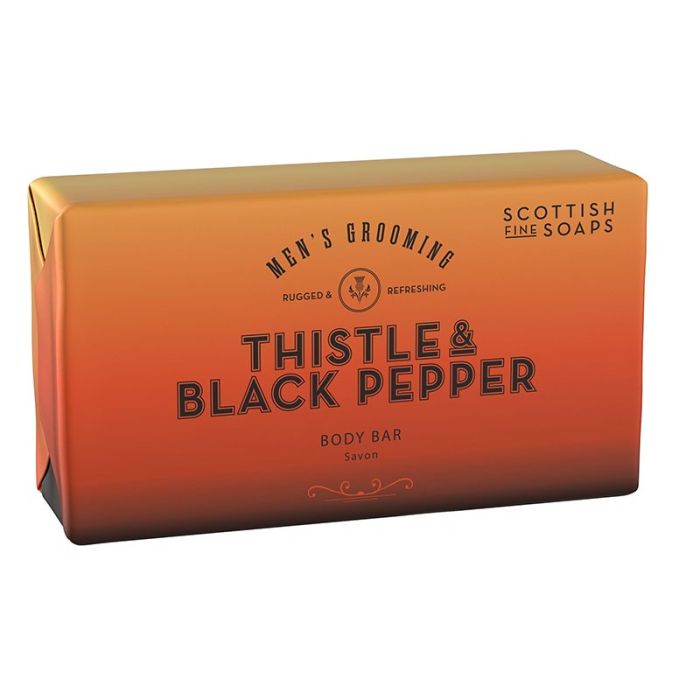 gorgeous Scottish Fine Soaps Thistle & Black Pepper Body Bar 220g Wrapped