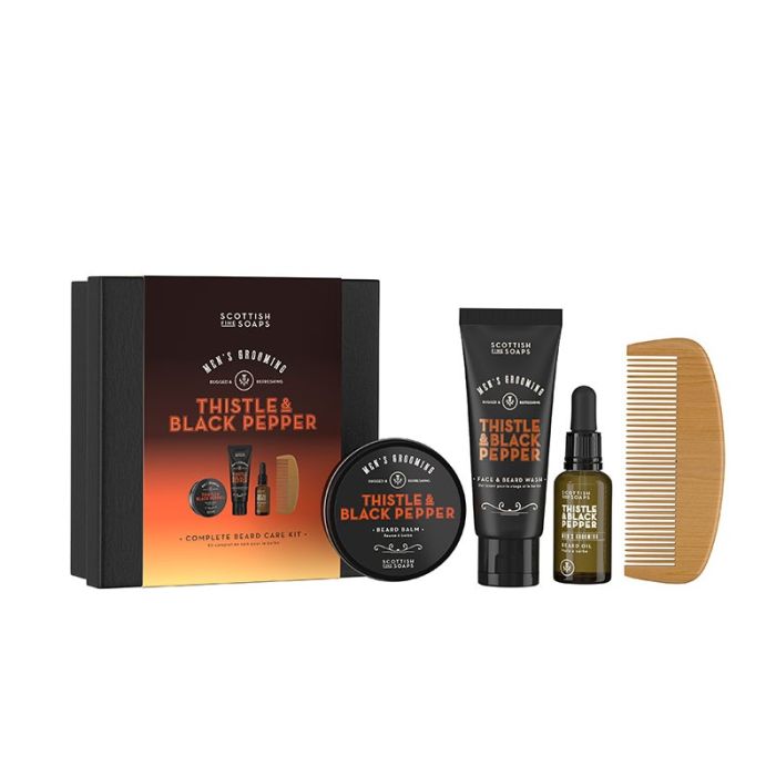 gorgeous Scottish Fine Soaps Thistle & Black Pepper Complete Beard Care Kit