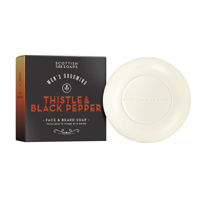 gorgeous Scottish Fine Soaps Thistle & Black Pepper Face & Beard Soap 100g in Carton