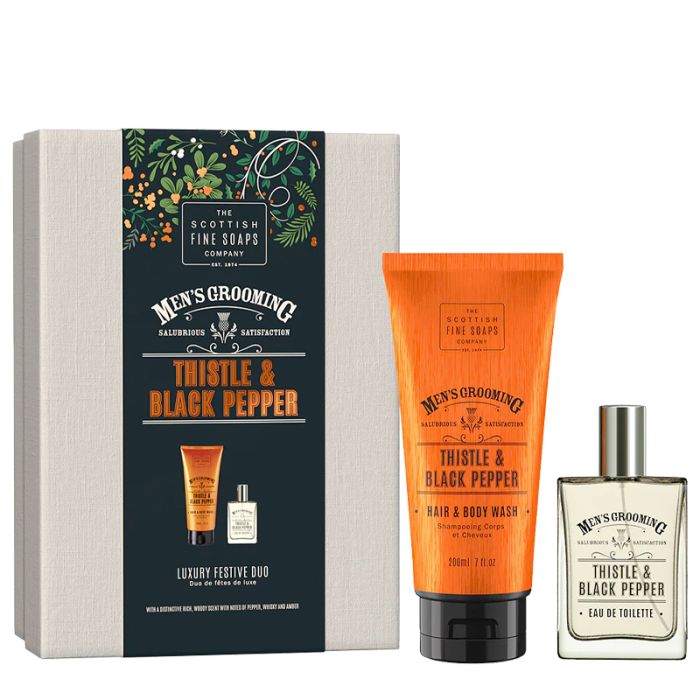 gorgeous Scottish Fine Soaps Thistle & Black Pepper Full Size Gift Set