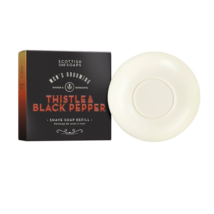 gorgeous Scottish Fine Soaps Thistle & Black Pepper Shave Soap Refill 100g in Carton