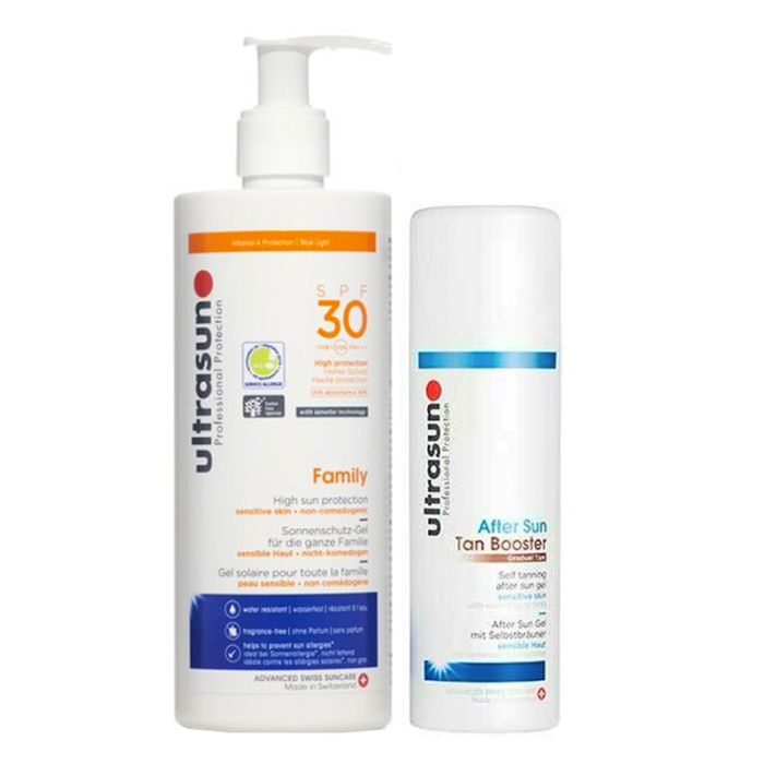 gorgeous Ultrasun Super Sensitive Family SPF30 400ml & Aftersun Tan Booster 150ml Duo