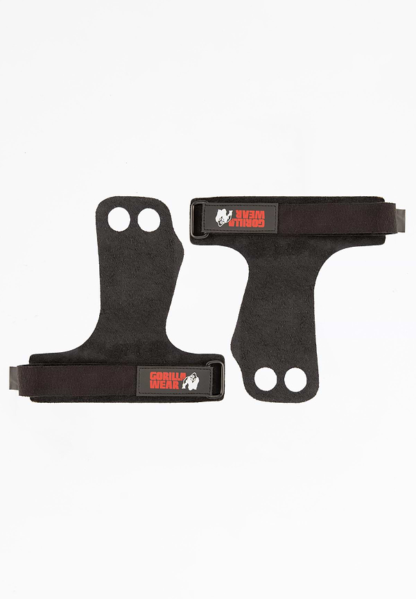 gorilla wear 2-Hole Leather Lifting Grips - Black
