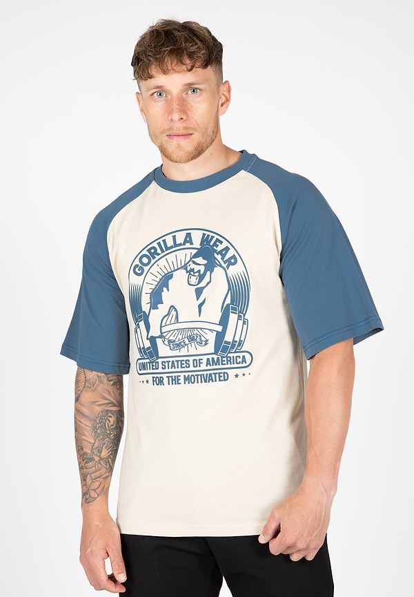 gorilla wear Logan Oversized T-Shirt - Beige/Blue